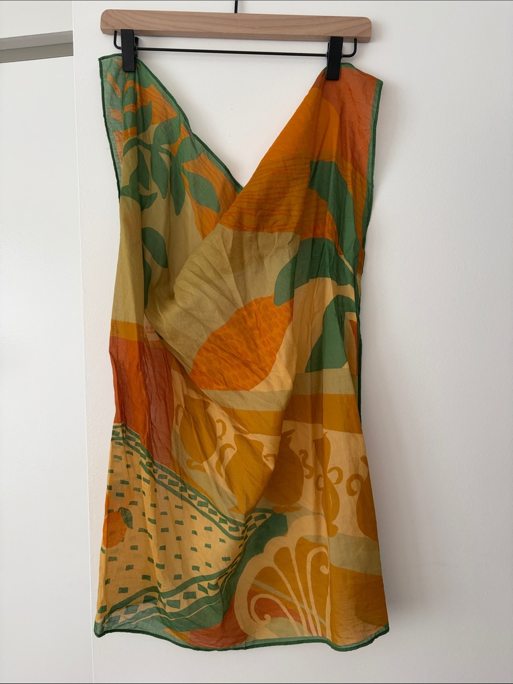Green and Orange Printed Lightweight Scarf Wrap